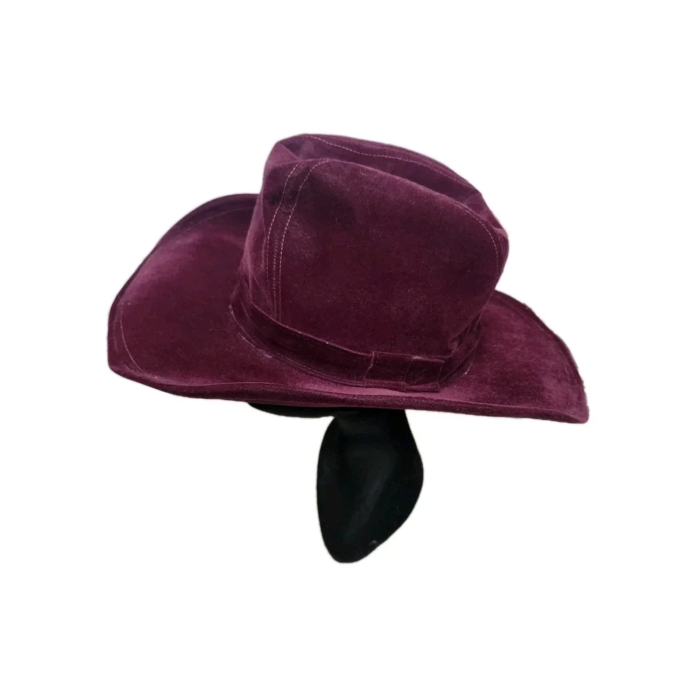 Vintage She's a Lady Burgundy Velveteen Western Cowboy Hat‎ Wide Brim N. Hughes